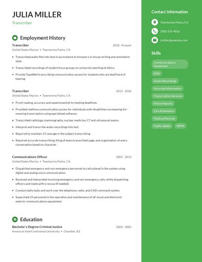 Transcriber Resume