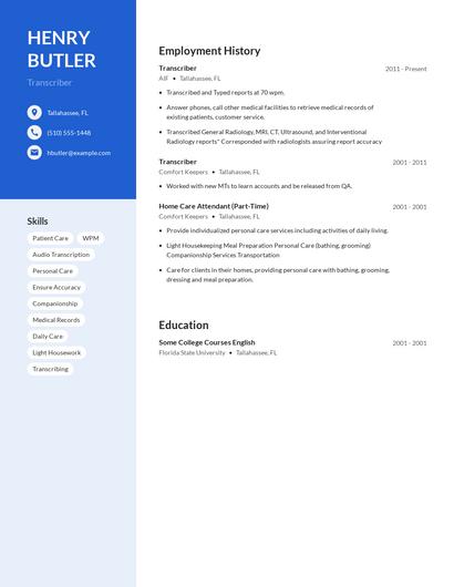 Transcriber Resume