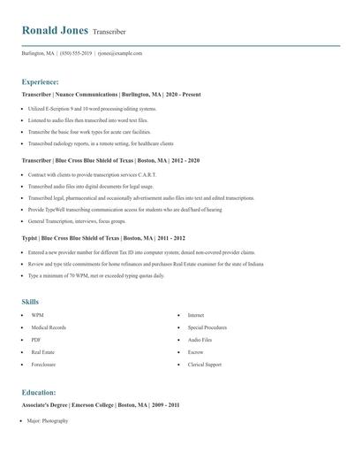 Transcriber Resume