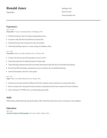 Transcriber Resume