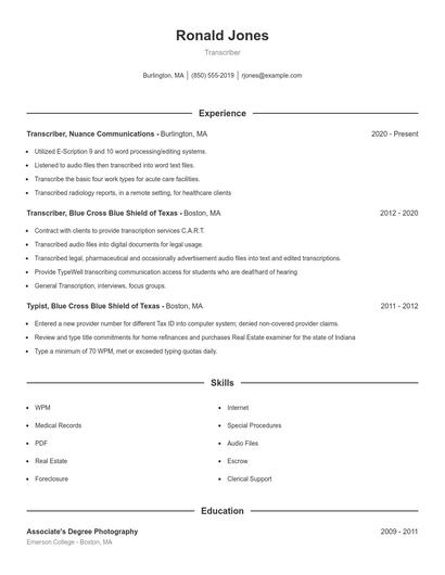 Transcriber Resume