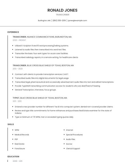 Transcriber Resume