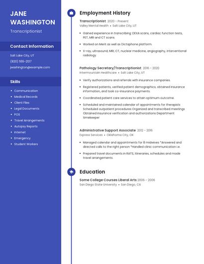 Transcriptionist Resume