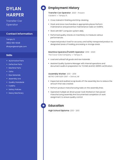 Transfer Car Operator Resume