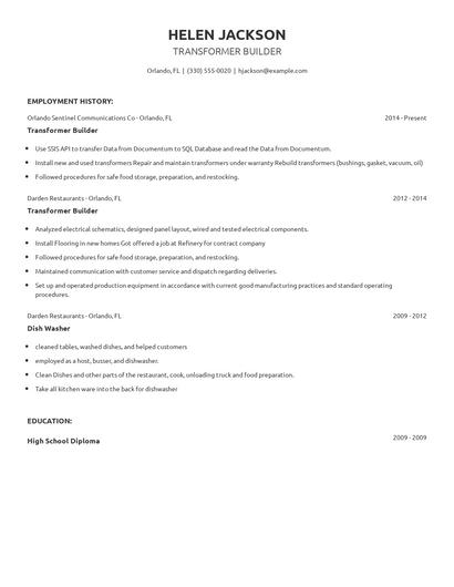 Transformer Builder Resume