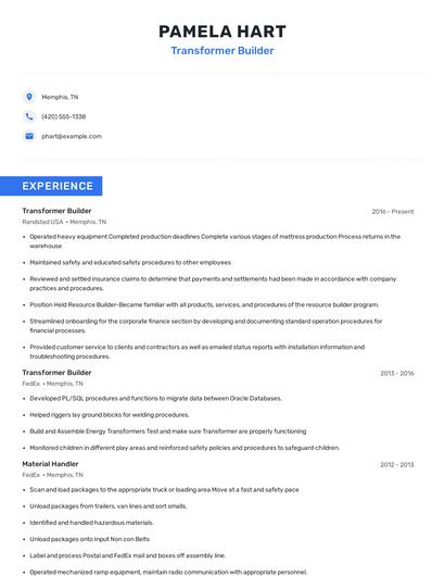 Transformer Builder Resume