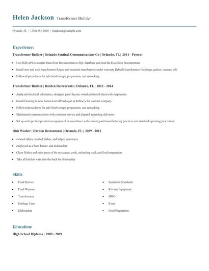 Transformer Builder Resume