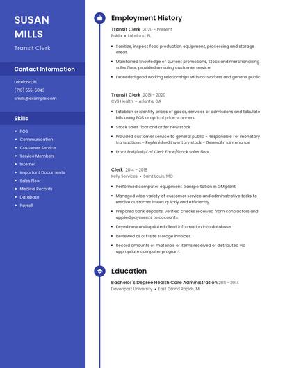 Transit Clerk Resume