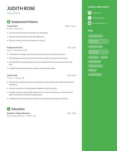 Transit Clerk Resume