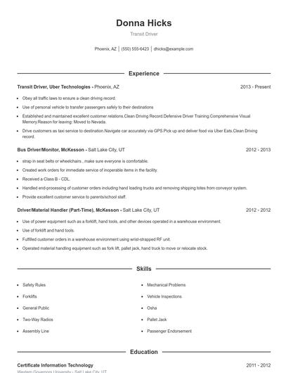 Transit Driver Resume