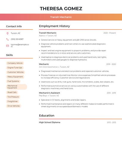 Transit Mechanic Resume