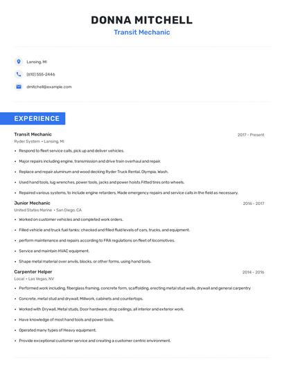 Transit Mechanic Resume