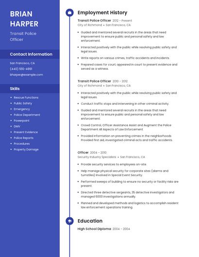 Transit Police Officer Resume