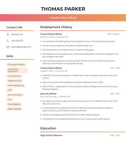 Transit Police Officer Resume