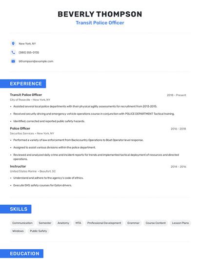 Transit Police Officer Resume