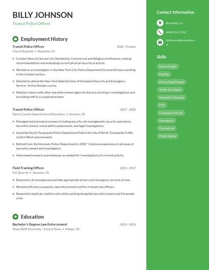 Transit Police Officer Resume