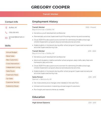 Transit Worker Resume