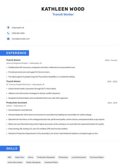 Transit Worker Resume