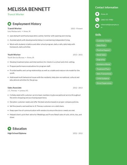 Transit Worker Resume