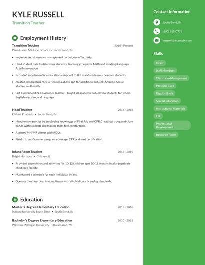 Transition Teacher Resume