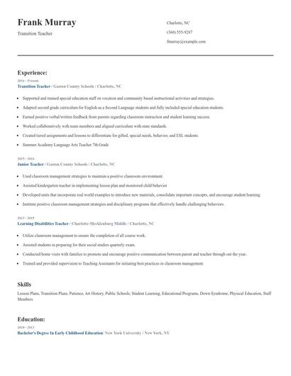 Transition Teacher Resume