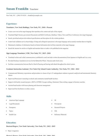 Translator Resume
