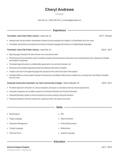 Translator Resume