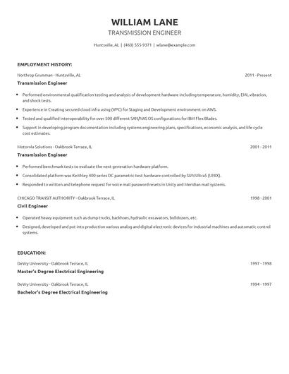 Transmission Engineer Resume