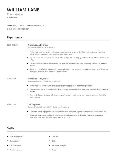 Transmission Engineer Resume