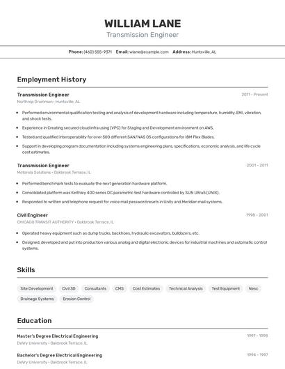 Transmission Engineer Resume