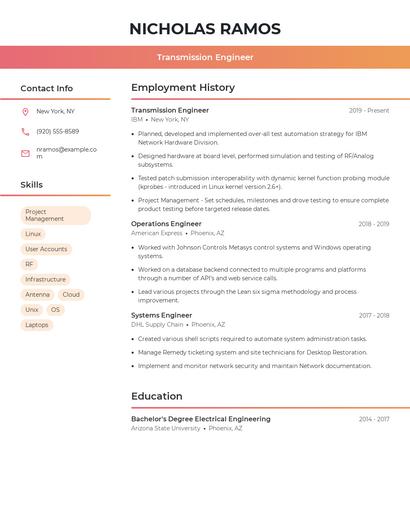 Transmission Engineer Resume