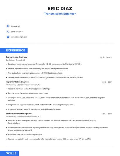 Transmission Engineer Resume