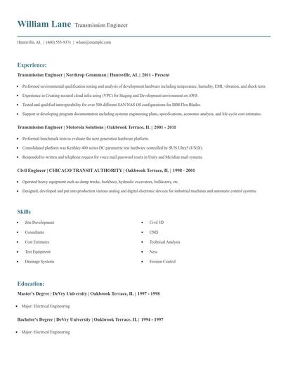 Transmission Engineer Resume