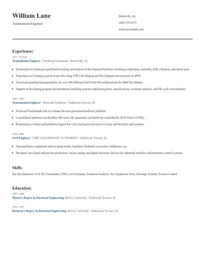 Transmission Engineer Resume