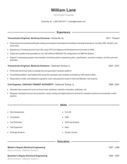 Transmission Engineer Resume