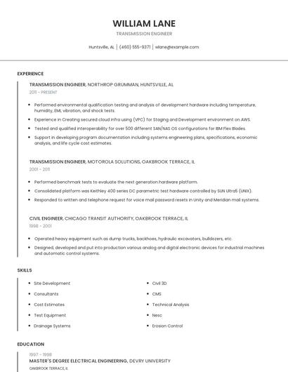 Transmission Engineer Resume