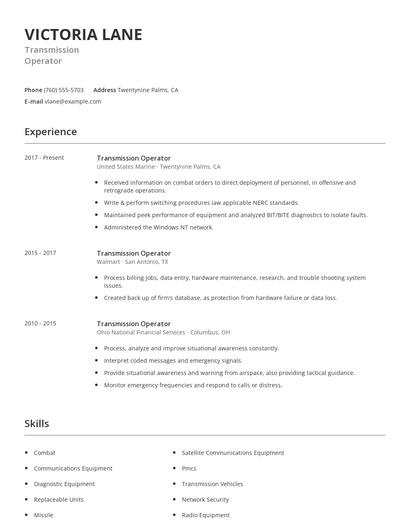 Transmission Operator Resume