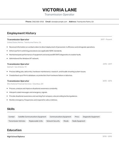 Transmission Operator Resume
