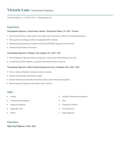 Transmission Operator Resume