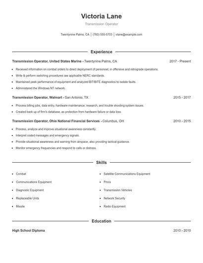 Transmission Operator Resume