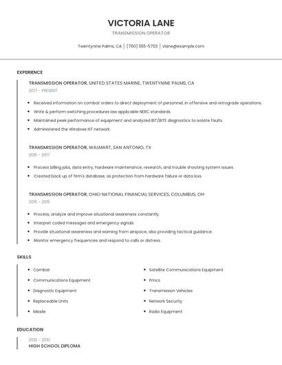 Transmission Operator Resume