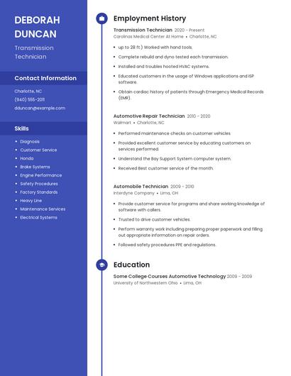 Transmission Technician Resume