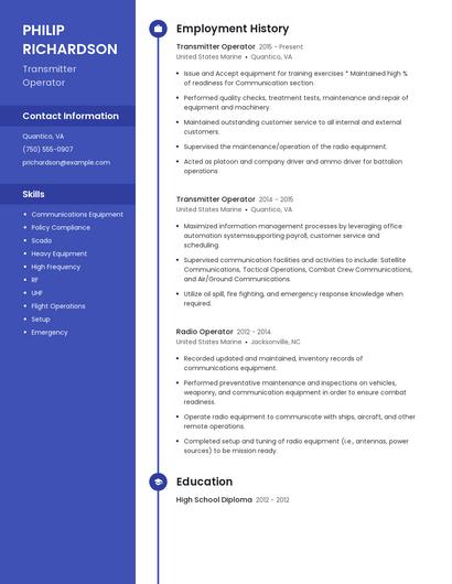 Transmitter Operator Resume