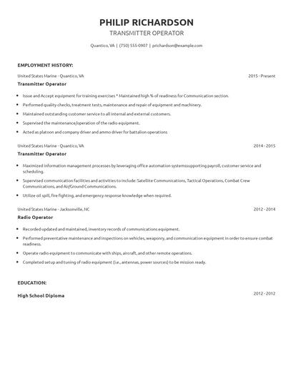 Transmitter Operator Resume