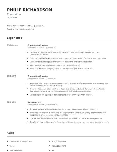 Transmitter Operator Resume