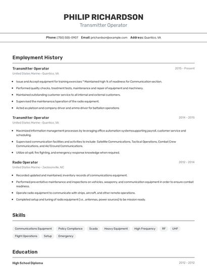 Transmitter Operator Resume