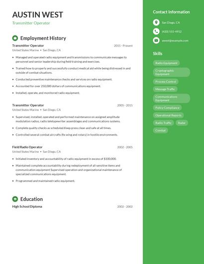 Transmitter Operator Resume