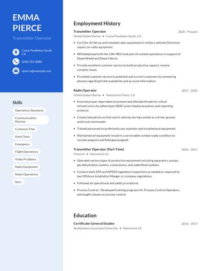 Transmitter Operator Resume