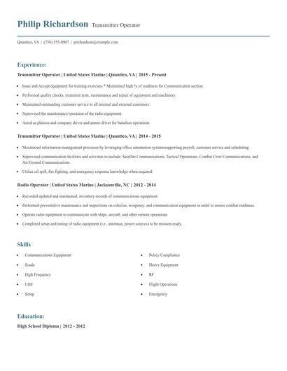 Transmitter Operator Resume