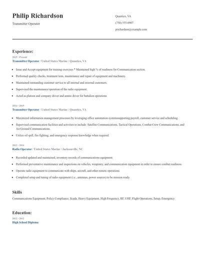 Transmitter Operator Resume